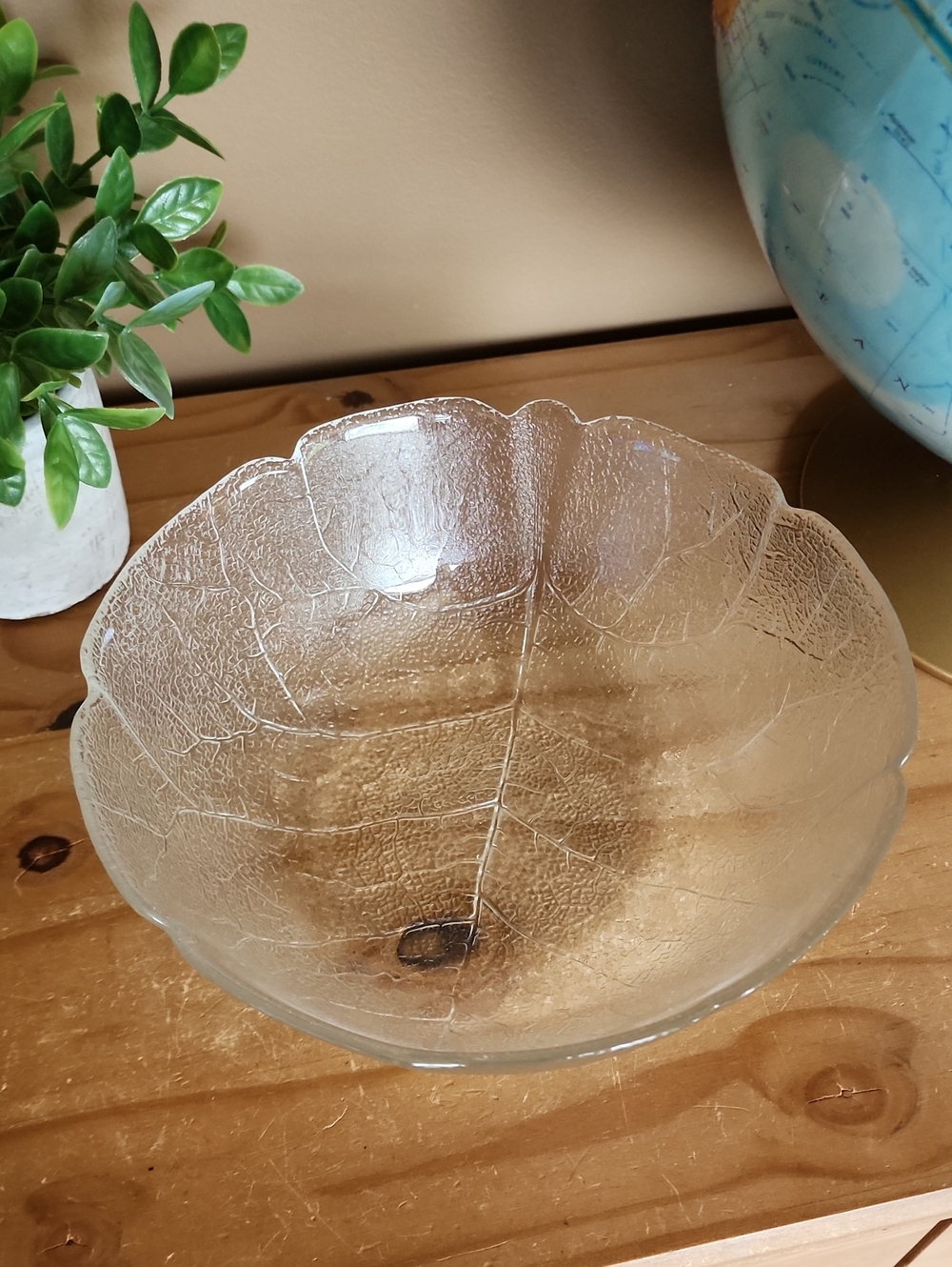 Vintage Arcoroc Clear Leaf-Textured Glass Bowl